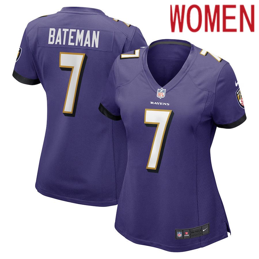 Women Baltimore Ravens 7 Rashod Bateman Nike Purple Game NFL Jersey
